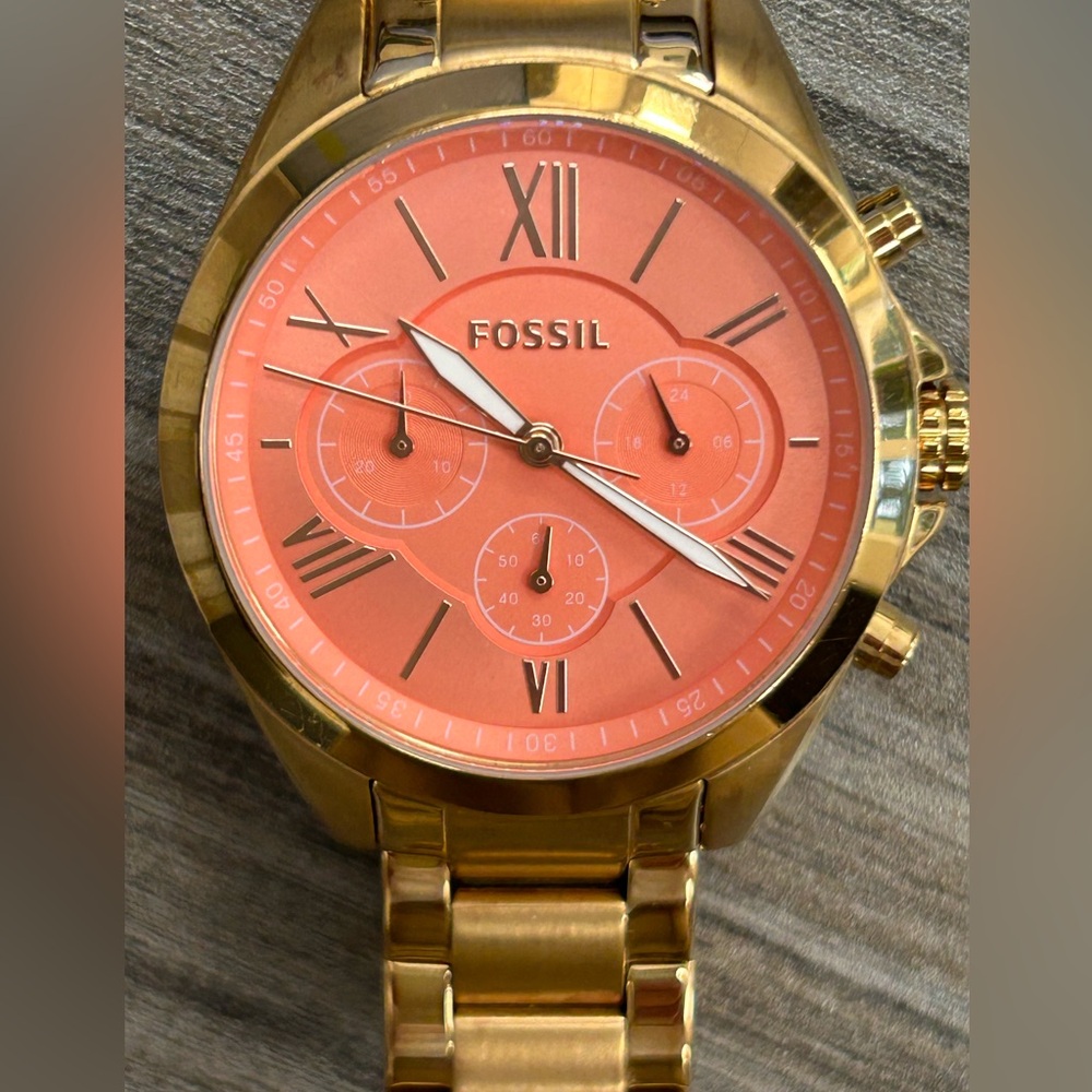Fossil BQ1750 Gold Watch with Coral Dial
